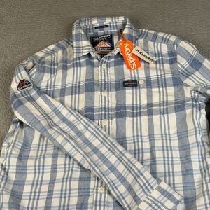 SUPERDRY Shirt Mens XL Blue White Plaid Flannel Long Sleeve Classic Fit Rookie